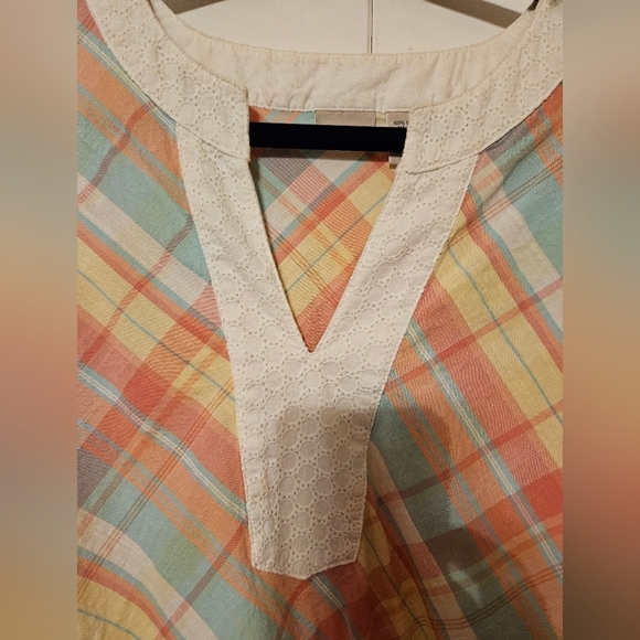 #305 LLBean- Orange or Purple V-Neck Plaid Tunic Tops- Sz. XL- - Picture 5 of 14